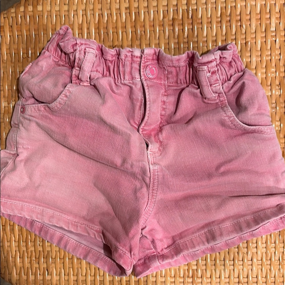 Pink Girls' Casual Elastic Waist Denim Shorts